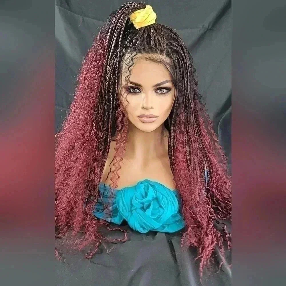 Braided wigs  100% handmade, long wig, stunning , red ombre wig, box braids NWT'